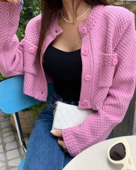 Korean style pocket round neck all-match cardigan