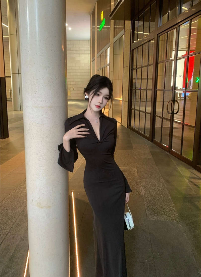 Slim long dress long sleeve dress for women