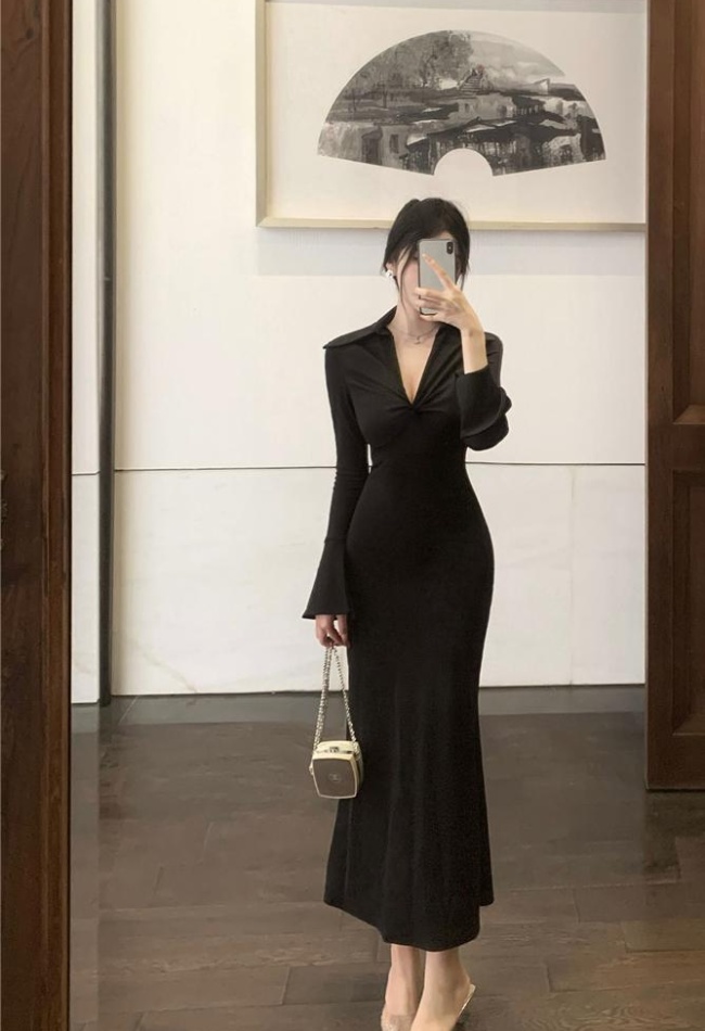 Slim long dress long sleeve dress for women