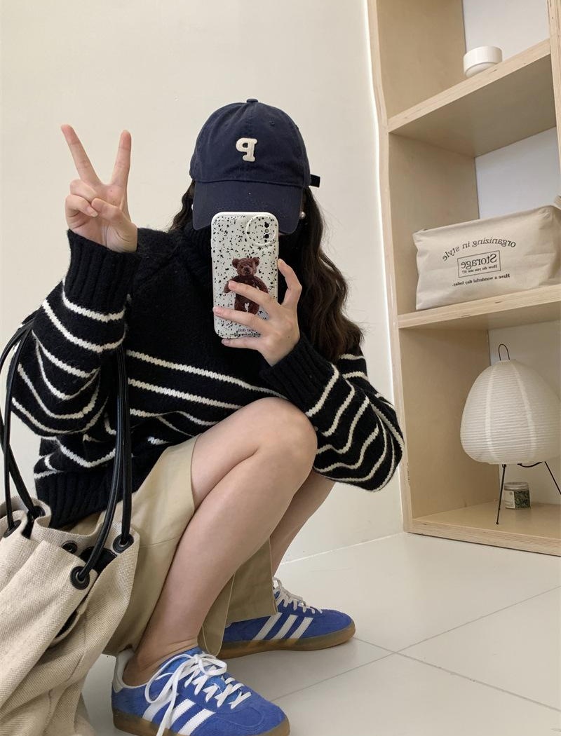 Korean style niche sweater stripe loose tops for women