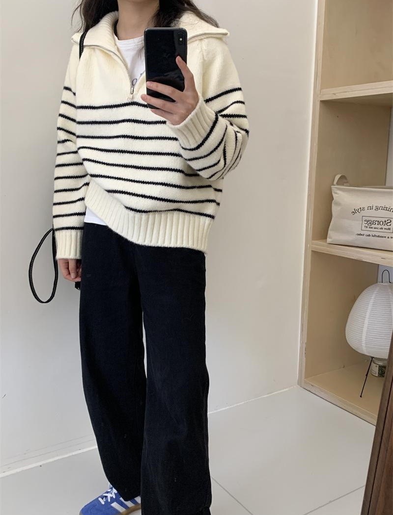 Korean style niche sweater stripe loose tops for women