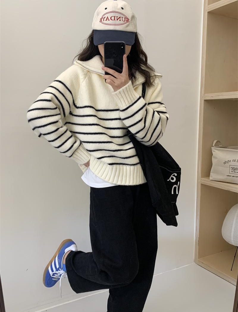 Korean style niche sweater stripe loose tops for women