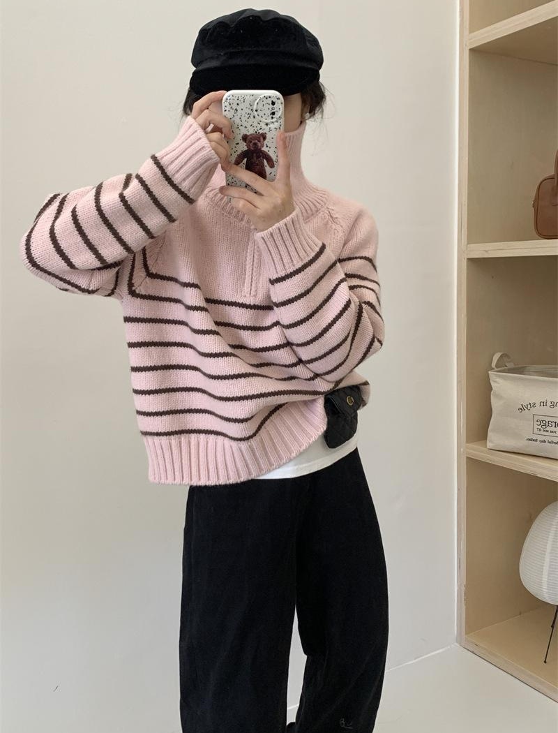 Korean style niche sweater stripe loose tops for women