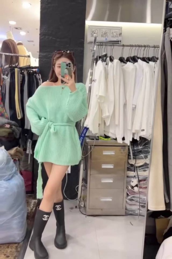 Korean style strapless candy colors autumn sweater