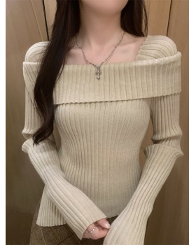 Flat shoulder irregular tops autumn and winter sweater for women