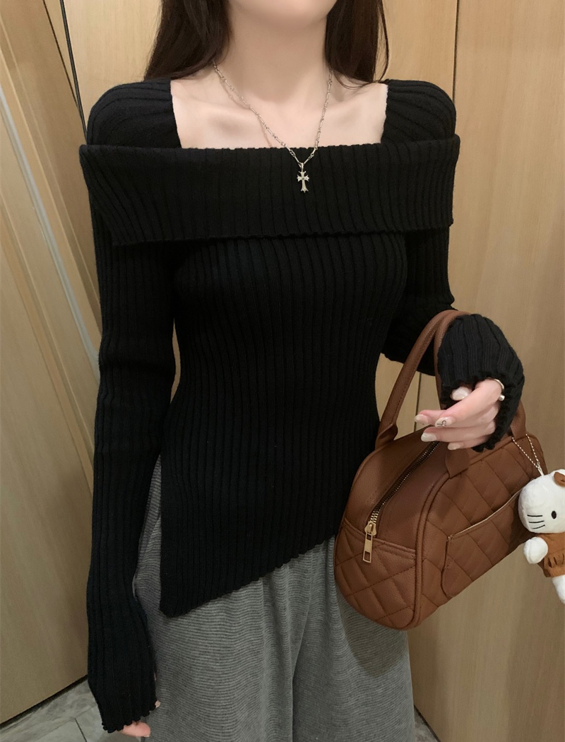 Flat shoulder irregular tops autumn and winter sweater for women