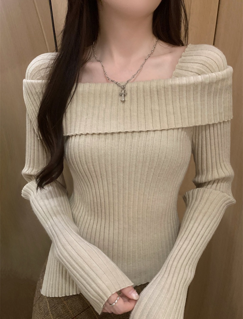 Flat shoulder irregular tops autumn and winter sweater for women