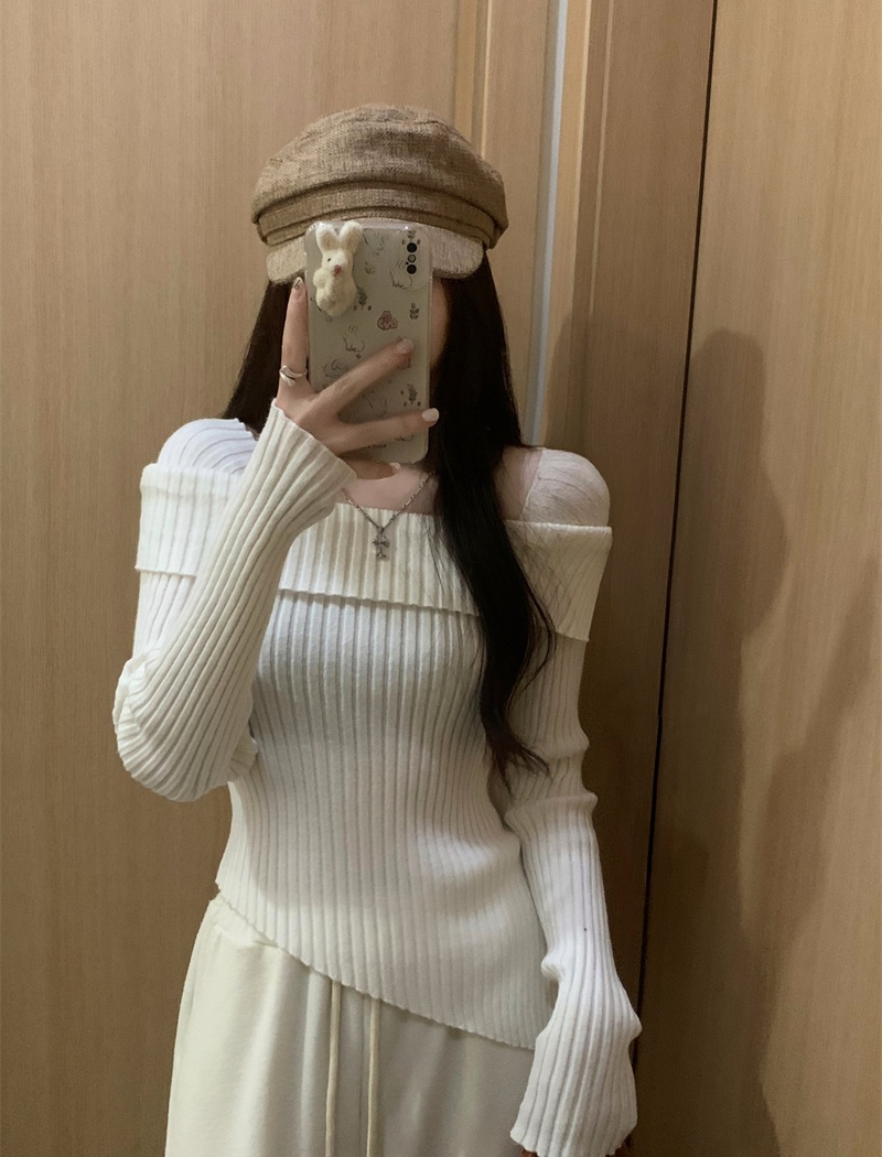 Flat shoulder irregular tops autumn and winter sweater for women