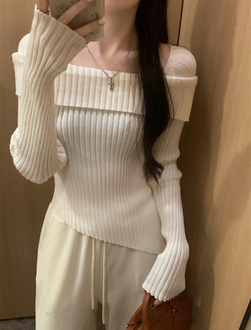 Flat shoulder irregular tops autumn and winter sweater for women