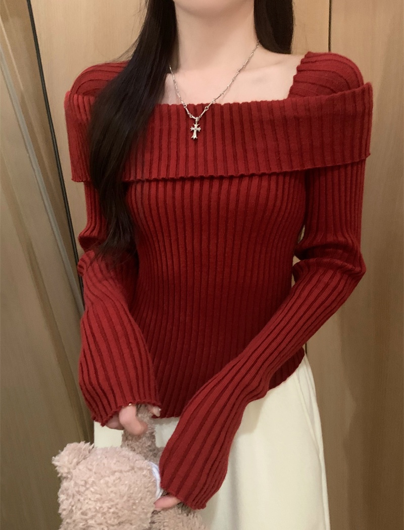 Flat shoulder irregular tops autumn and winter sweater for women