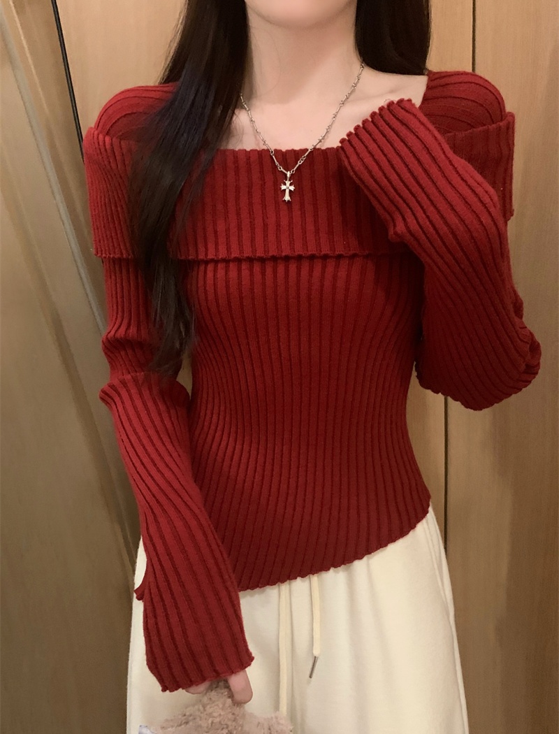 Flat shoulder irregular tops autumn and winter sweater for women