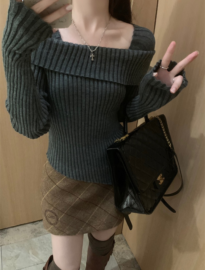 Flat shoulder irregular tops autumn and winter sweater for women