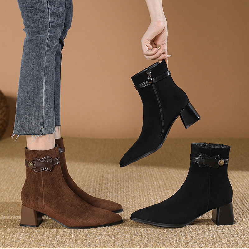 Plus velvet half Boots high-heeled boots for women