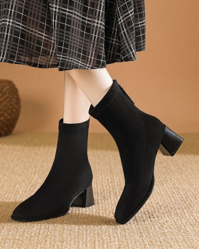 Elasticity broadcloth short boots square head half Boots