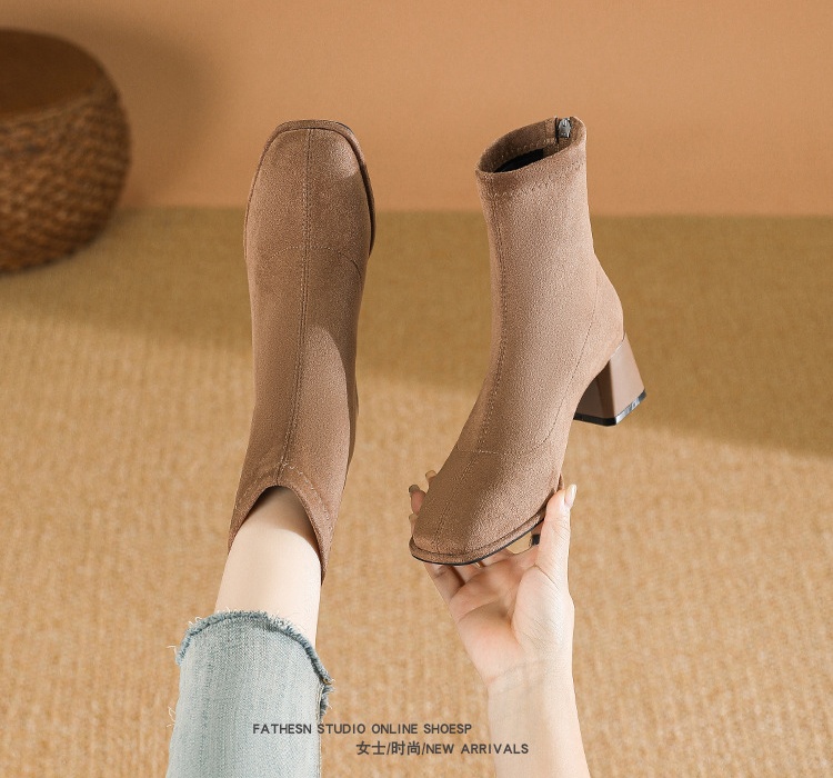 Elasticity broadcloth short boots square head half Boots