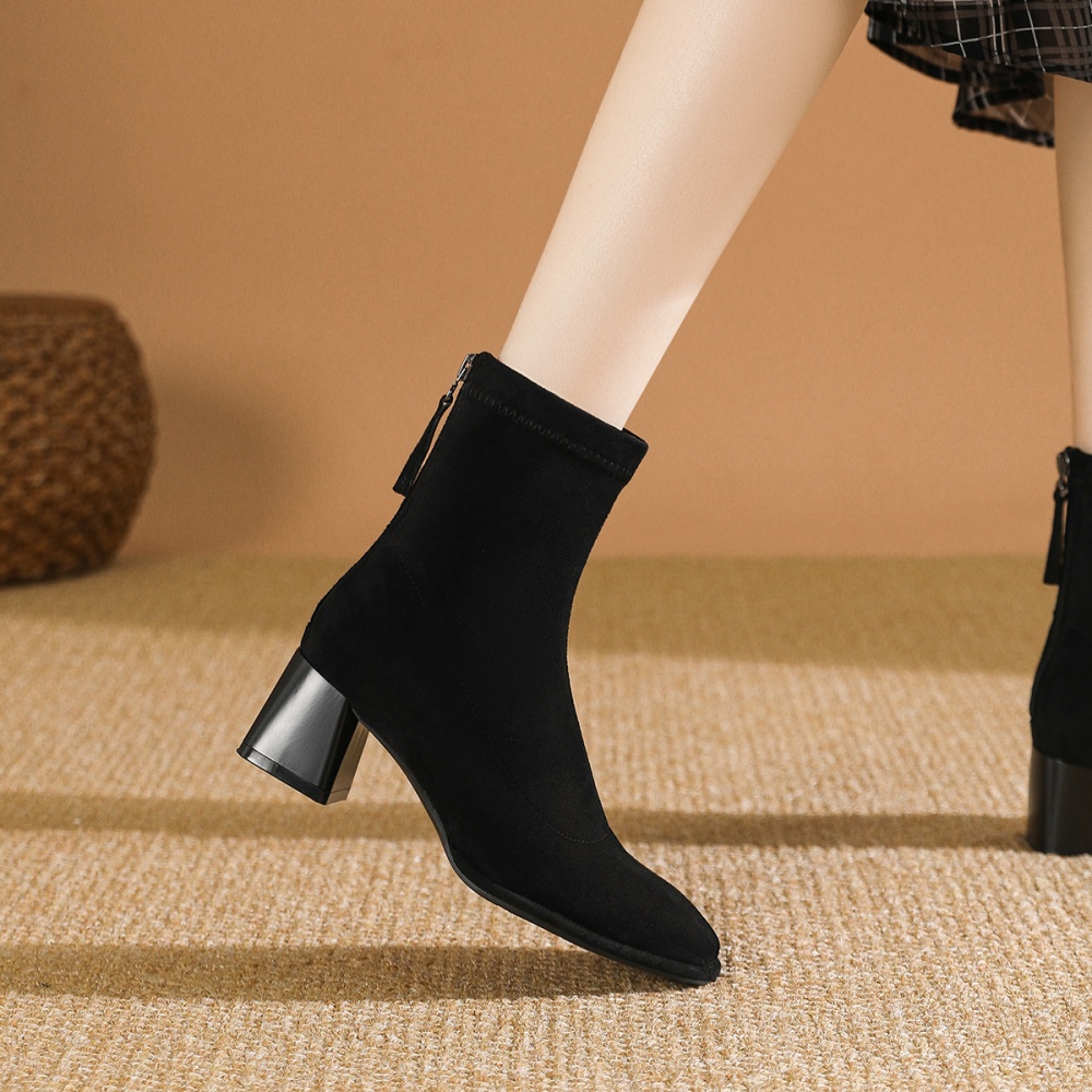 Elasticity broadcloth short boots square head half Boots