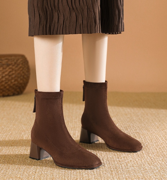 Elasticity broadcloth short boots square head half Boots