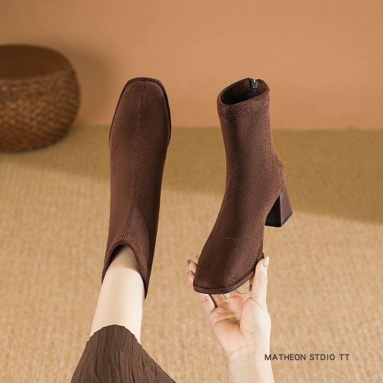 Elasticity broadcloth short boots square head half Boots