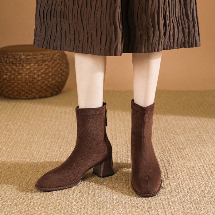 Elasticity broadcloth short boots square head half Boots