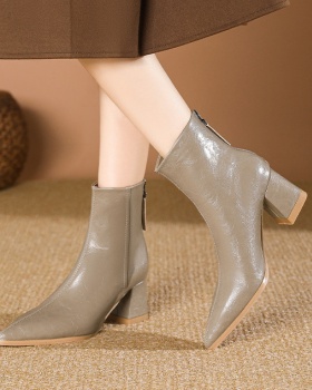 High-heeled slim boots brown pointed ankle boots for women