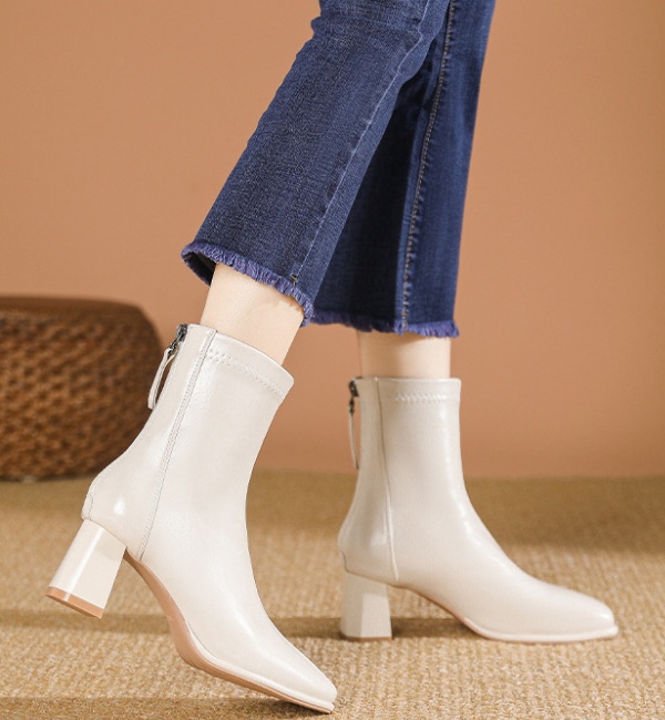 Plus velvet thick short boots white boots for women