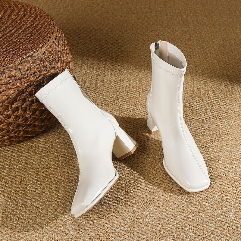 Plus velvet thick short boots white boots for women