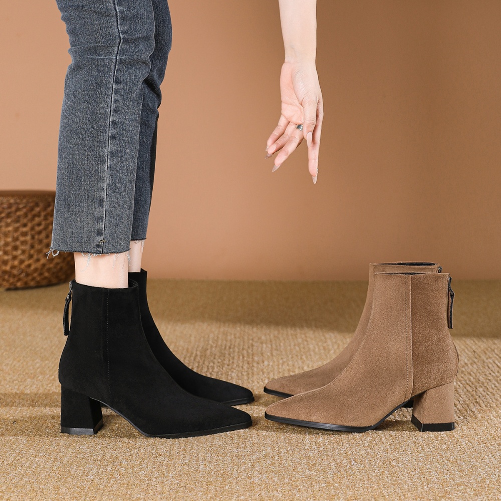 Pointed winter short boots broadcloth boots for women