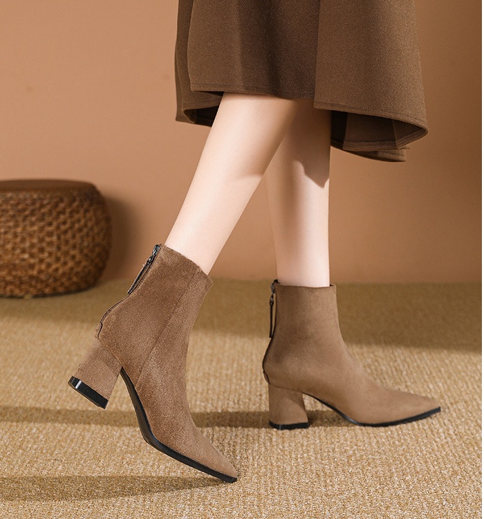 Pointed winter short boots broadcloth boots for women