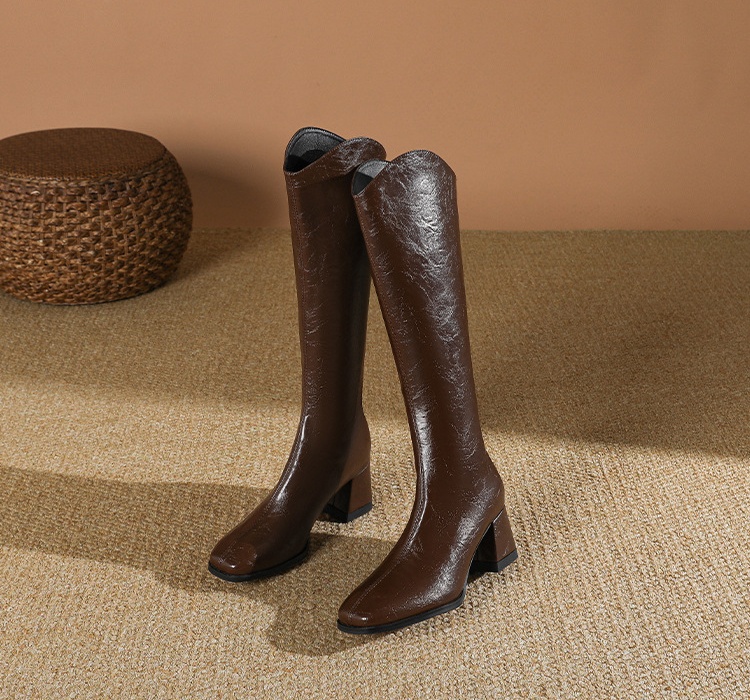 Slim square head thigh boots thick boots for women