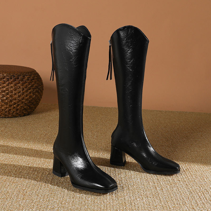 Slim square head thigh boots thick boots for women