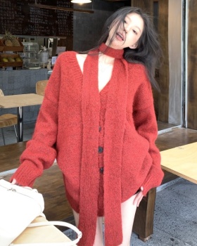 Loose V-neck retro sweater American style lazy cardigan