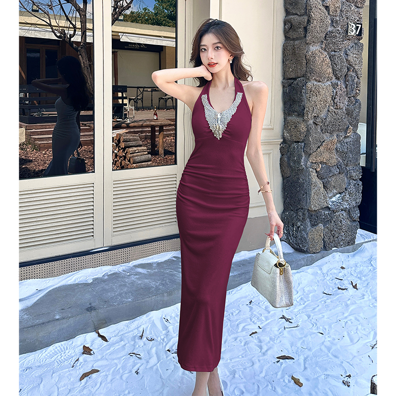 Halter ladies evening dress slim dress for women