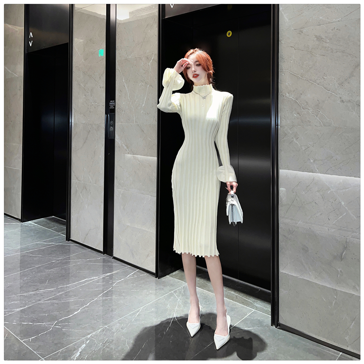 Bottoming slim dress petal sleeve sweater dress