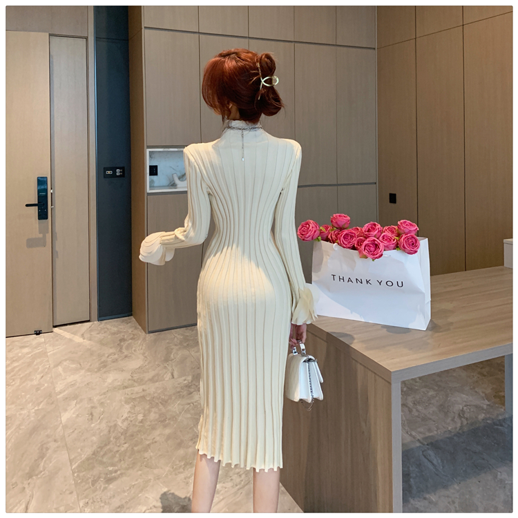 Bottoming slim dress petal sleeve sweater dress