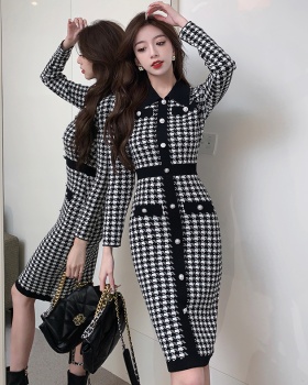 Knitted houndstooth bottoming temperament ladies dress