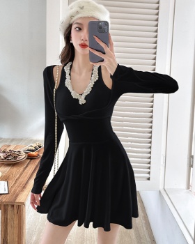 Halter pinched waist T-back cashmere dress for women