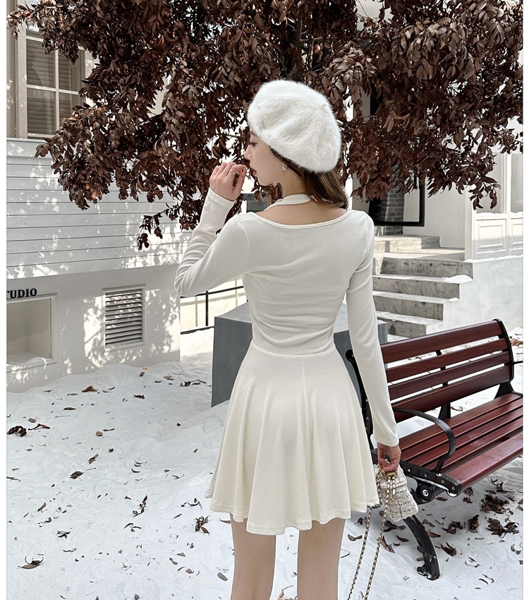 Halter pinched waist T-back cashmere dress for women