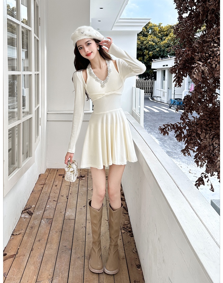 Halter pinched waist T-back cashmere dress for women