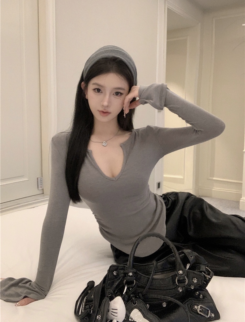 Sexy long sleeve tops pure T-shirt for women