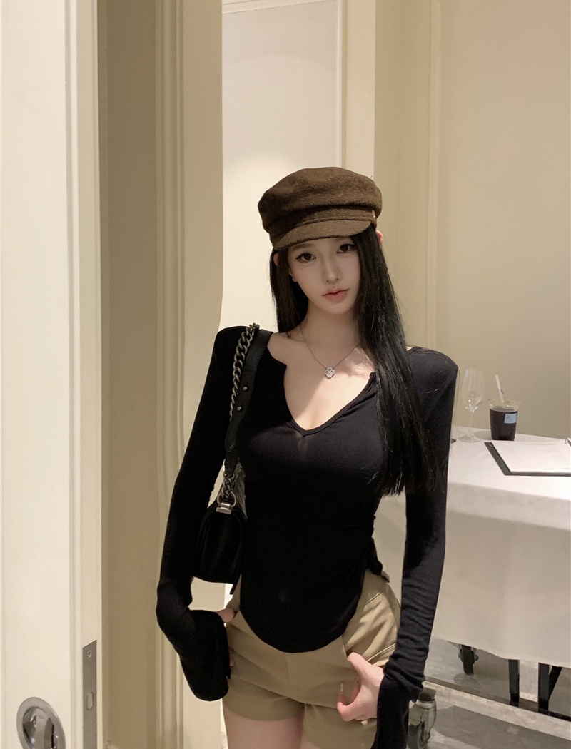 Sexy long sleeve tops pure T-shirt for women