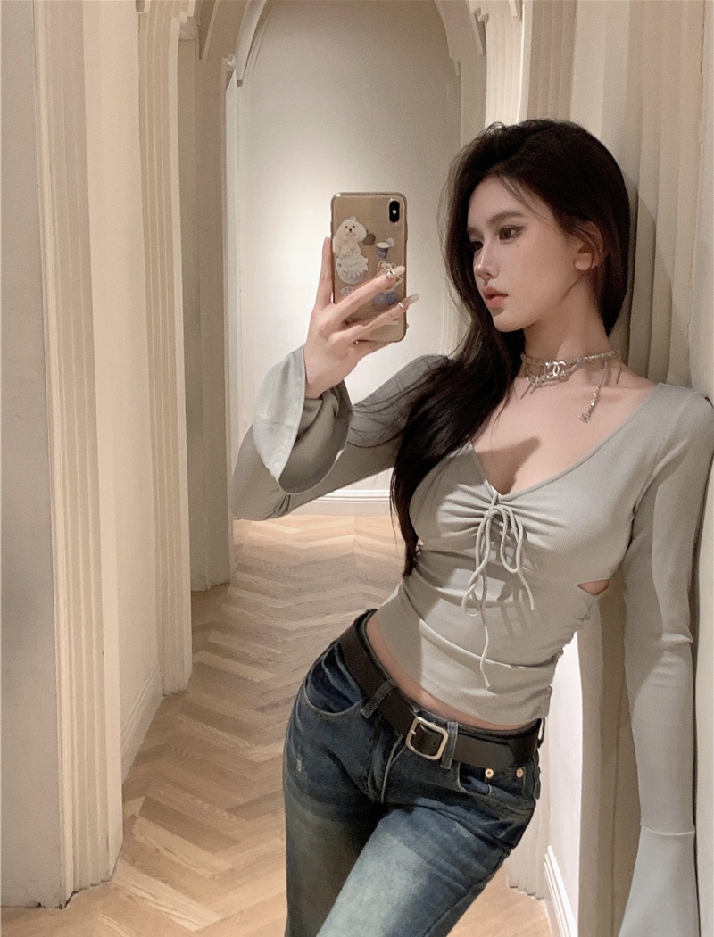 Spicegirl long sleeve bottoming shirt side hollow tops for women