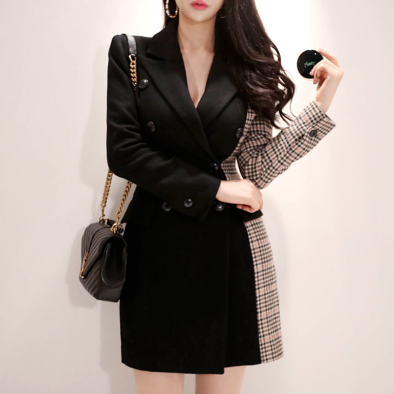 Double-breasted slim coat splice Korean style business suit