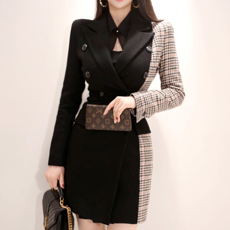 Double-breasted slim coat splice Korean style business suit