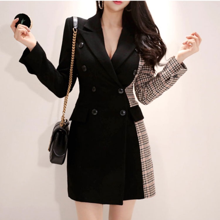 Double-breasted slim coat splice Korean style business suit