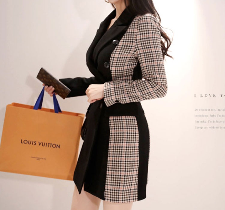 Double-breasted slim coat splice Korean style business suit