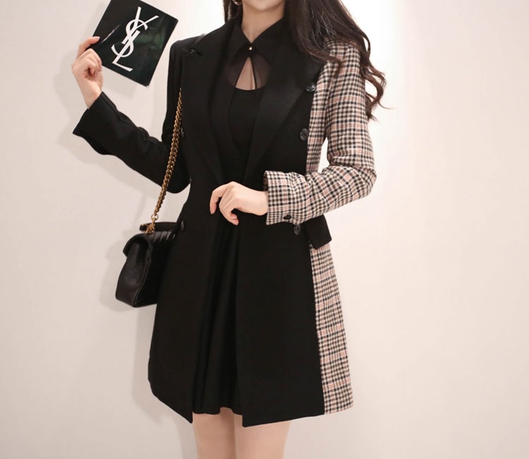 Double-breasted slim coat splice Korean style business suit