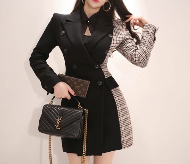 Double-breasted slim coat splice Korean style business suit