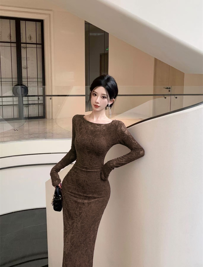 Package hip temperament long dress lace retro dress