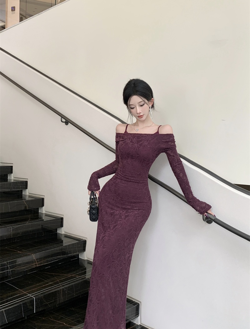 Package hip temperament long dress lace retro dress