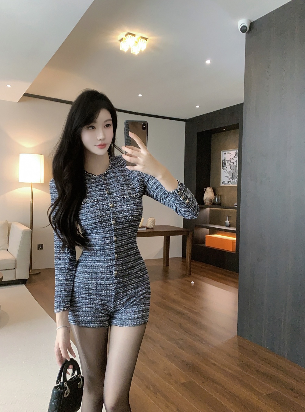 Long sleeve slim jumpsuit temperament shorts